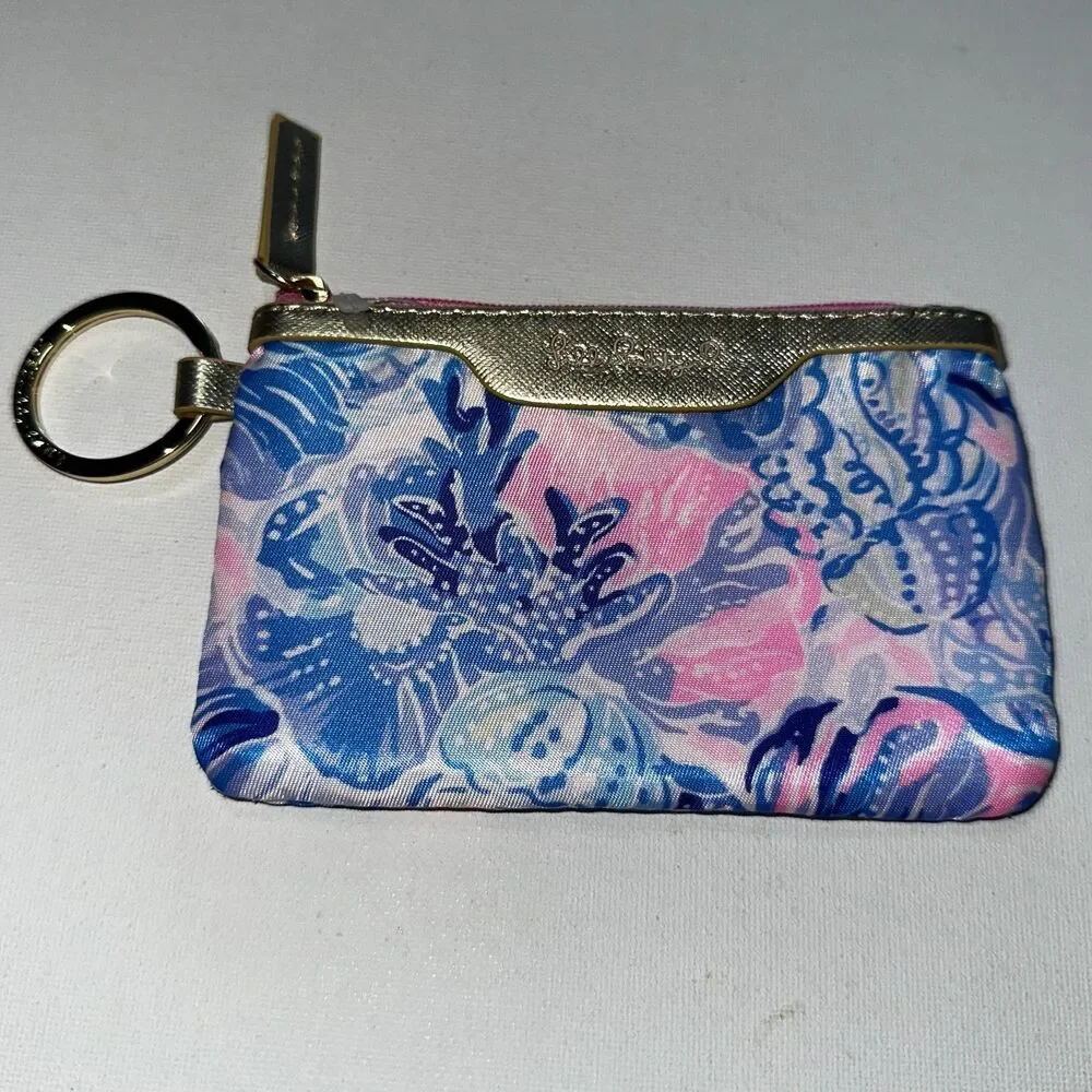 Lilly Pulitzer Drink Hugger Can Cooler and I.D. Case Wallet Pouch Blue Pink NWOT